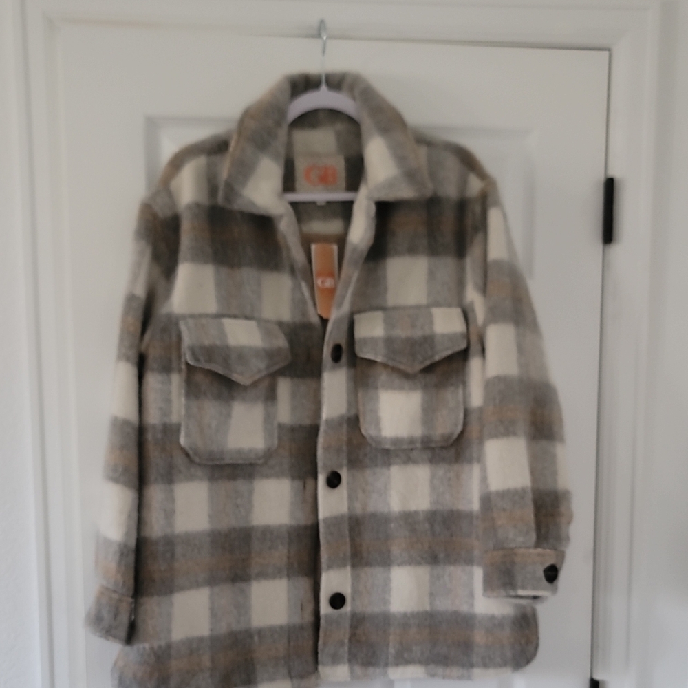 Gianni Bini Plaid Jacket - Cream and Brown